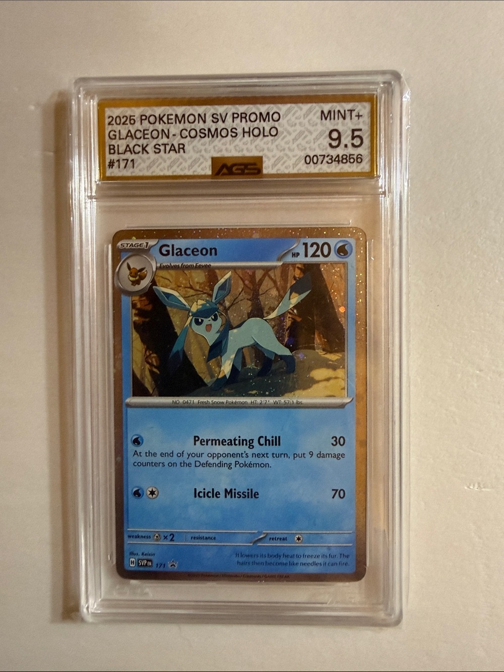 Pokemon Glaceon Cosmos Holo Promo Card - Blue, Gold